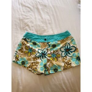 Womens Floral Board Mirco Shorts Turquoise Blue Swim Trunks Size S